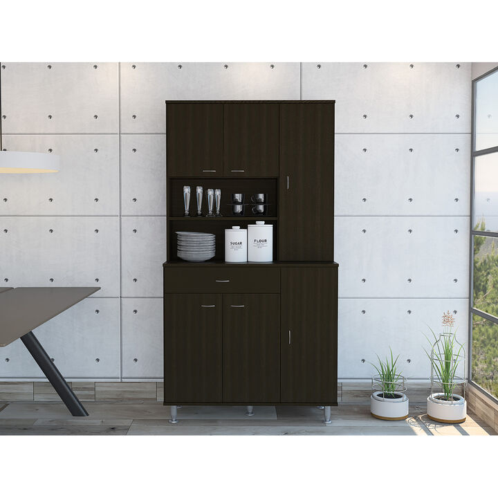 Tigard 1-Shelf 1-Drawer Pantry Cabinet Black Wengue