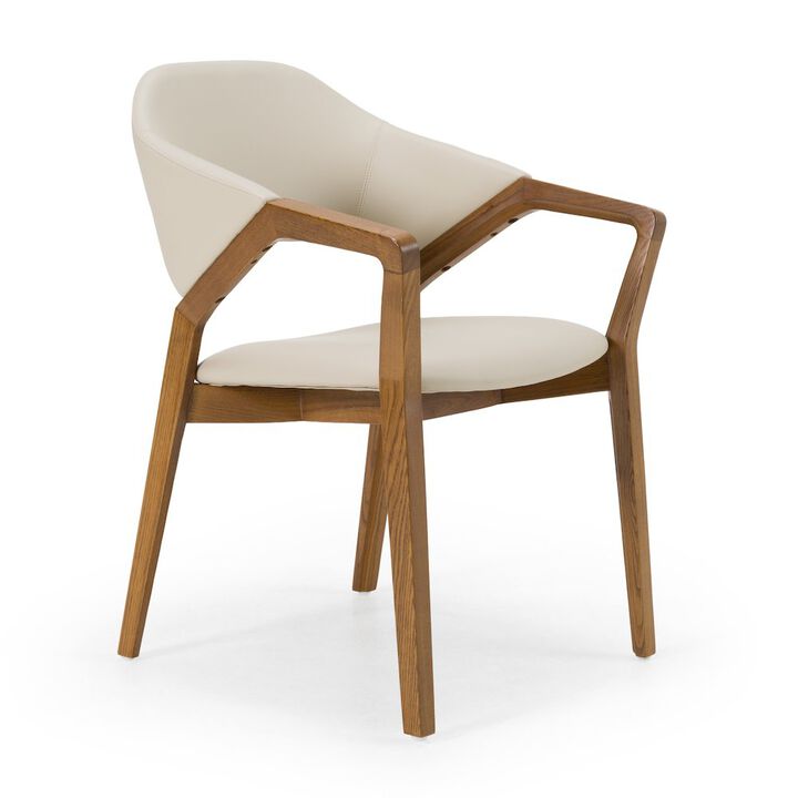 Modrest Ocasio - Mid-Century Modern Cream Vegan Leather + Walnut Dining Chair