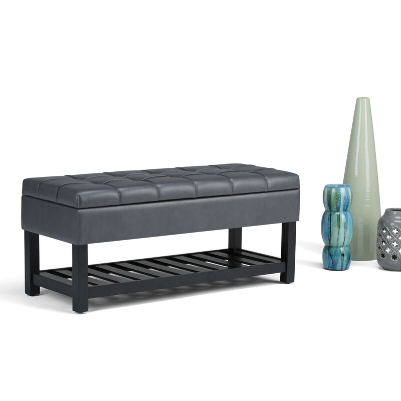 Saxon 44 inch Wide Transitional Rectangle Storage Ottoman Bench in Stone Grey Faux Leather image number 3