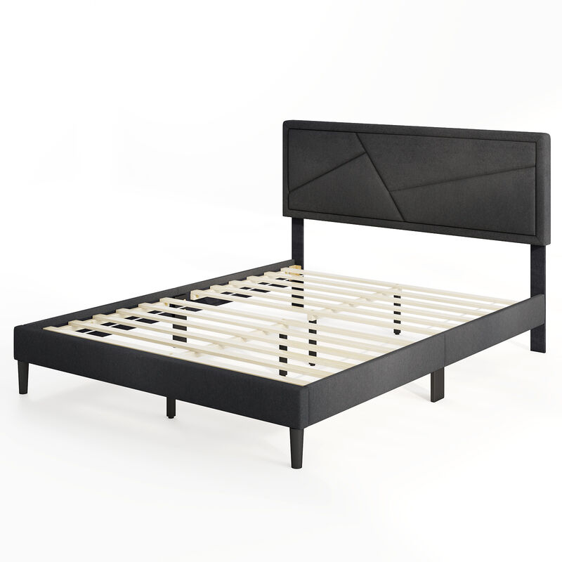 Upholstered Platform Bed Frame with High Headboard and Sturdy Support Base