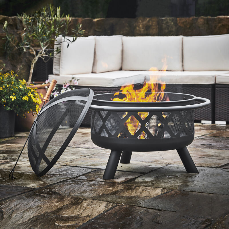 Wood Burning Fire Pit with Accessories, Black image number 1