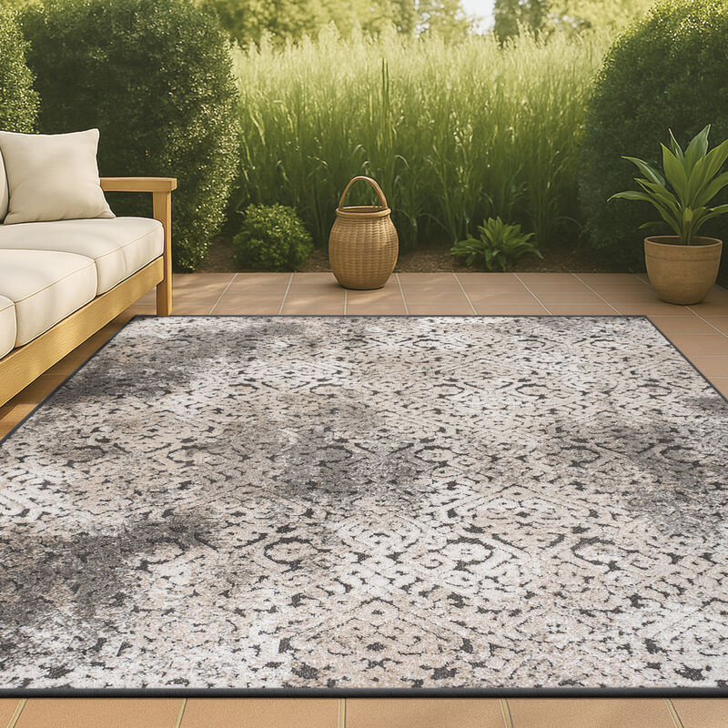 Duenas High-Low Shabby Damask Area Rug
