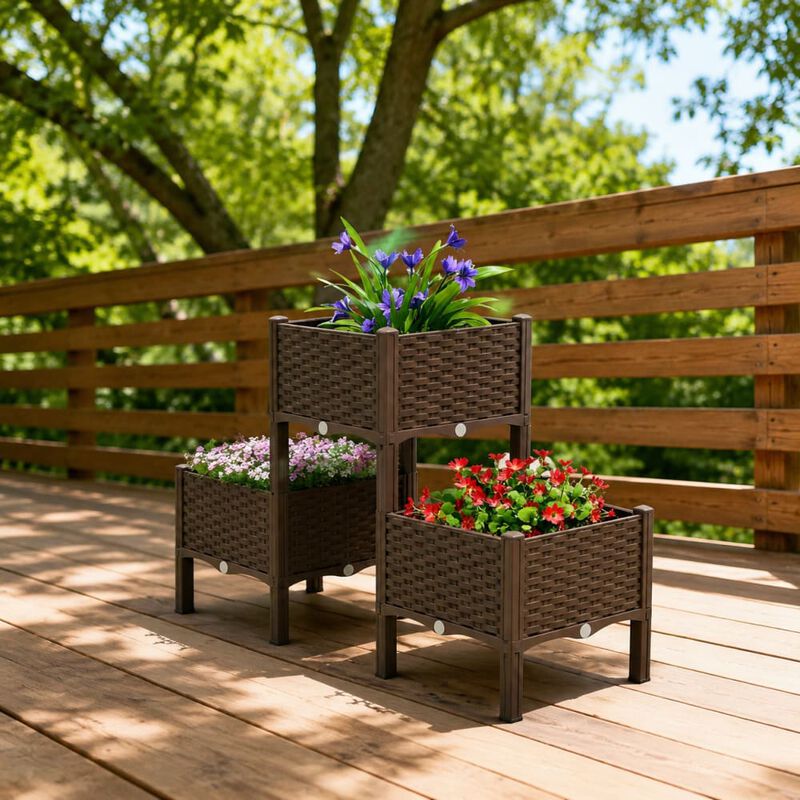 WOW PIONEER Modular Elevated Raised Garden Bed Planter Boxes with Self-Watering Drainage System for Patio, Balcony, Herb, Vegetable, and Flower Gardening image number 3