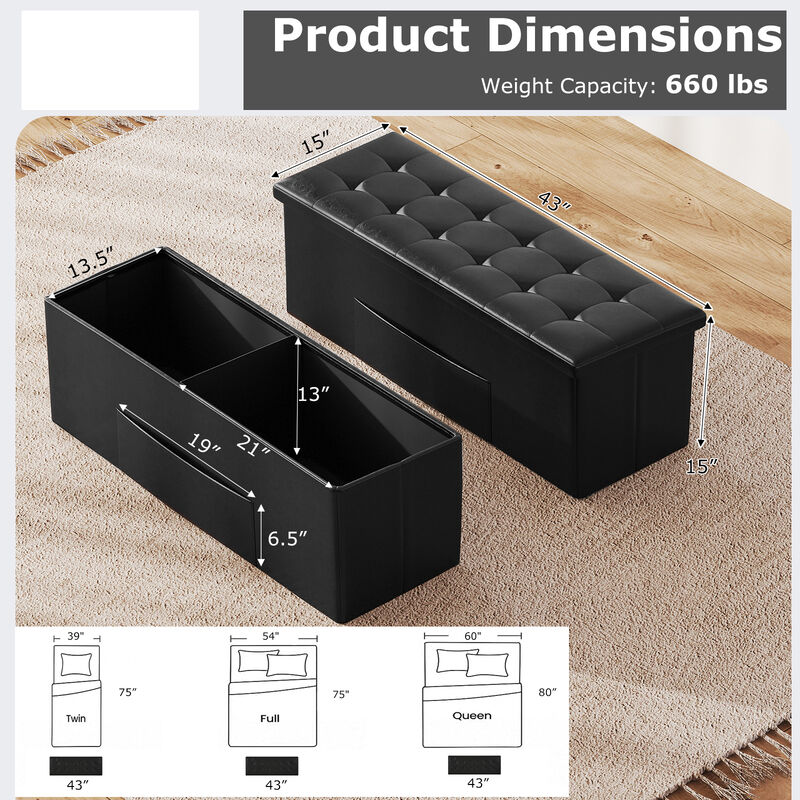 Multi-Use Folding Ottoman Bench with Storage and Footrest image number 2