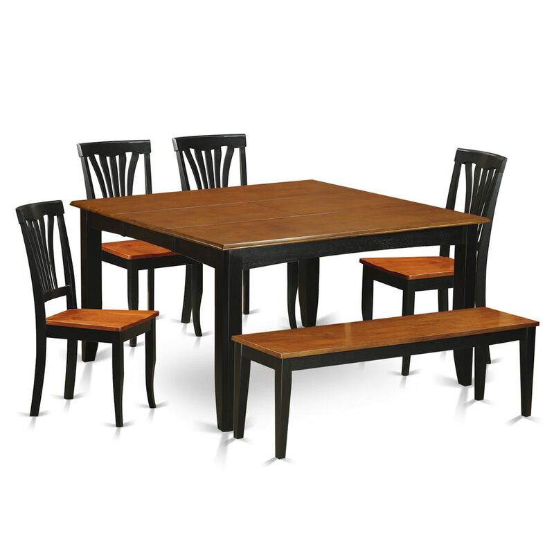 6 PC Dining room set with bench-Kitchen Tables and 4 Wood Dining Chairs Plus bench