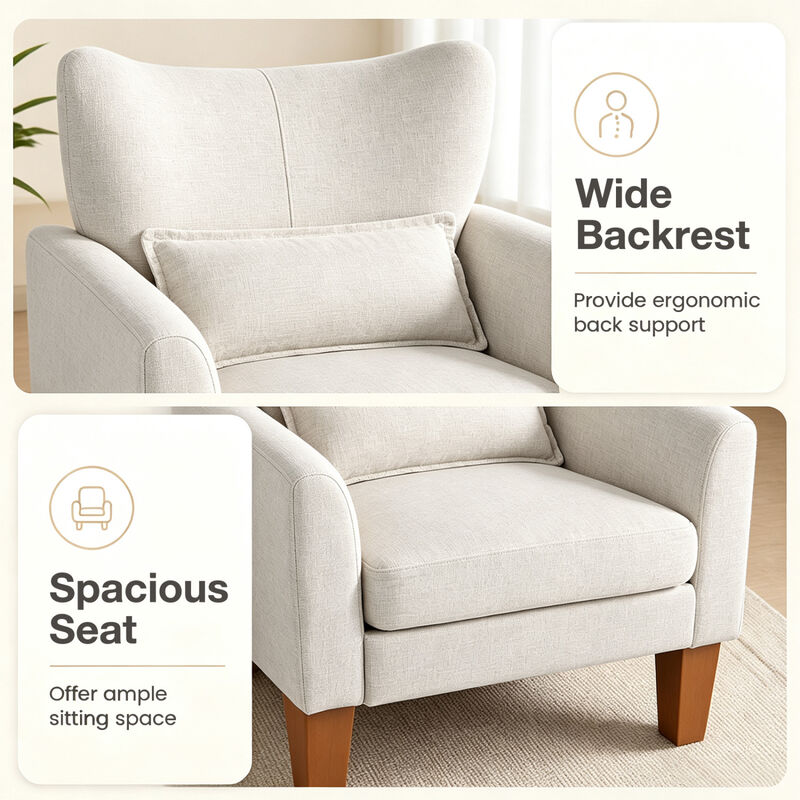 Upholstered Accent Chair with Removable Cushion and Pillow for Bedroom image number 4