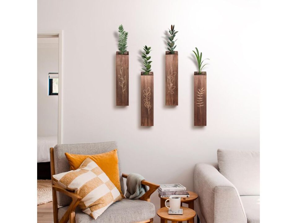 Wood Wall Planter Set of 4 Boho Decor for Living Room Bedroom Home Brown