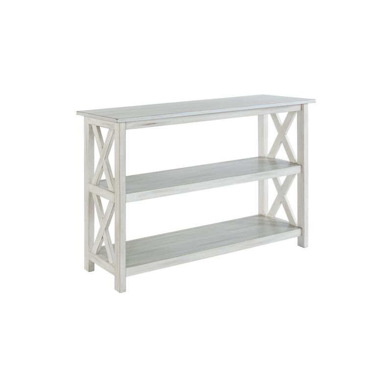 2 Shelf Wooden Entryway Table with X Shaped Accent, White-Benzara