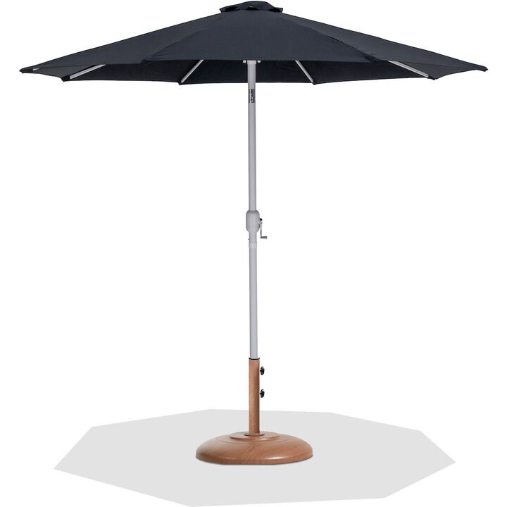 Meridian Furniture Fiji Black Fabric / Teak Aluminum Patio Umbrella with Base Sets