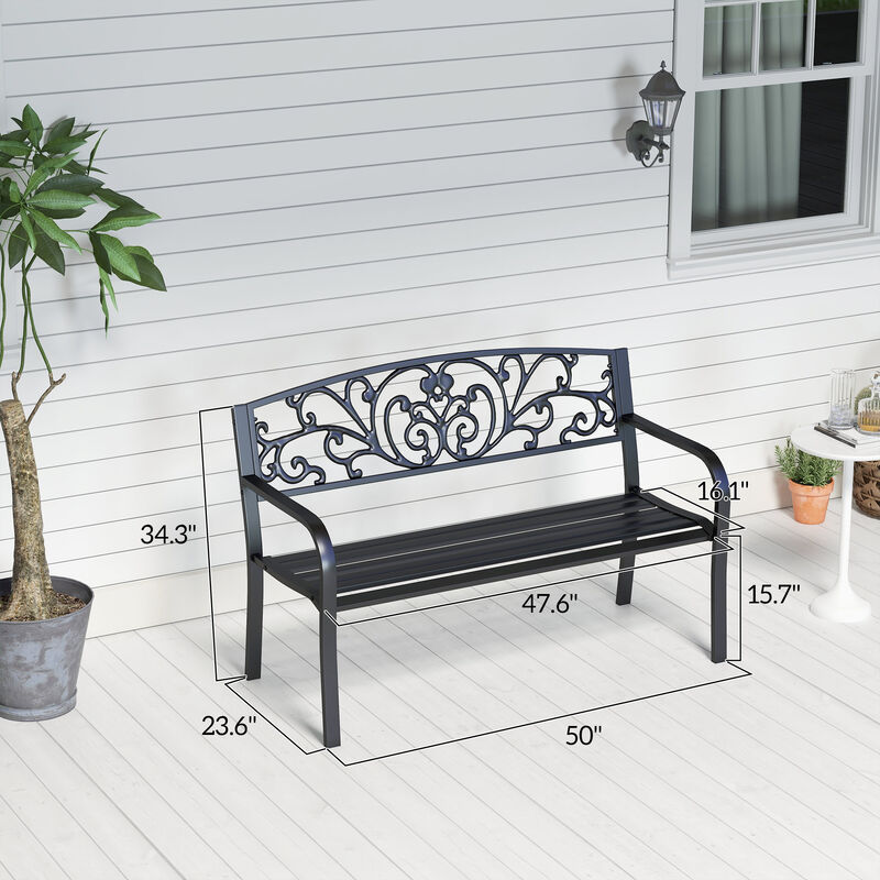 Hivvago 50" Outdoor Bench with Floral Backrest and Slatted Seat image number 2