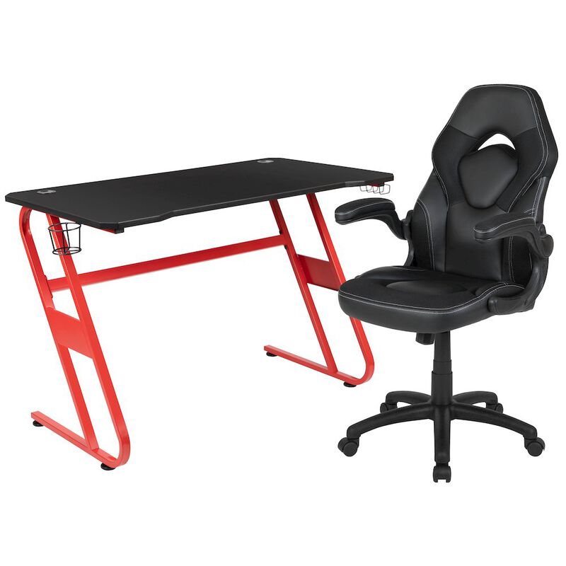 Flash Furniture Red Gaming Desk and Black Racing Chair Set with Cup Holder and Headphone Hook image number 0
