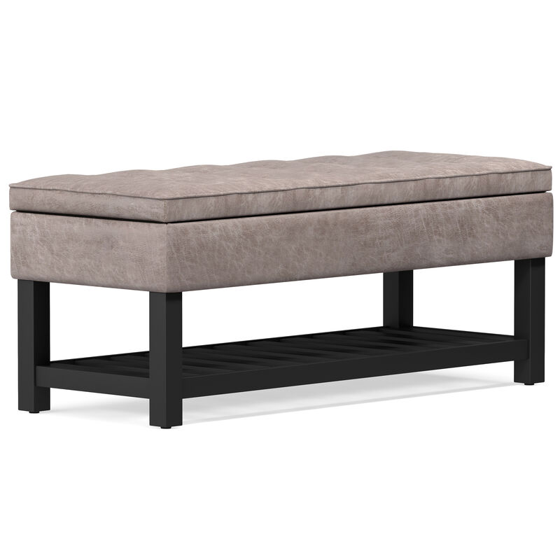 Simpli Home Storage Ottoman Bench With Open Bottom In Distressed Grey Taupe image number 6