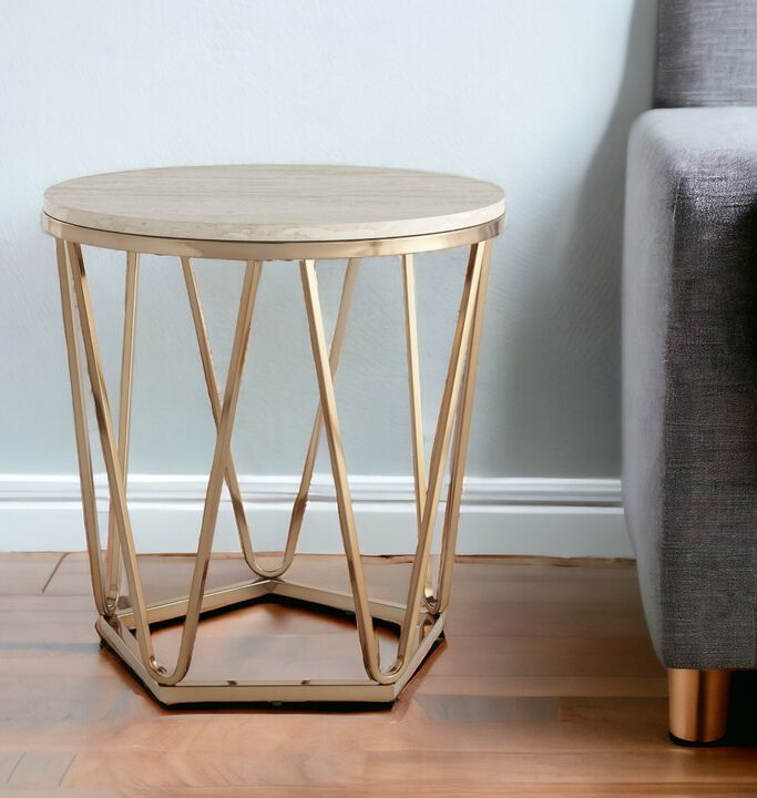 Hivvago 23 Inch  Champagne Manufactured Wood And Iron Round End Table