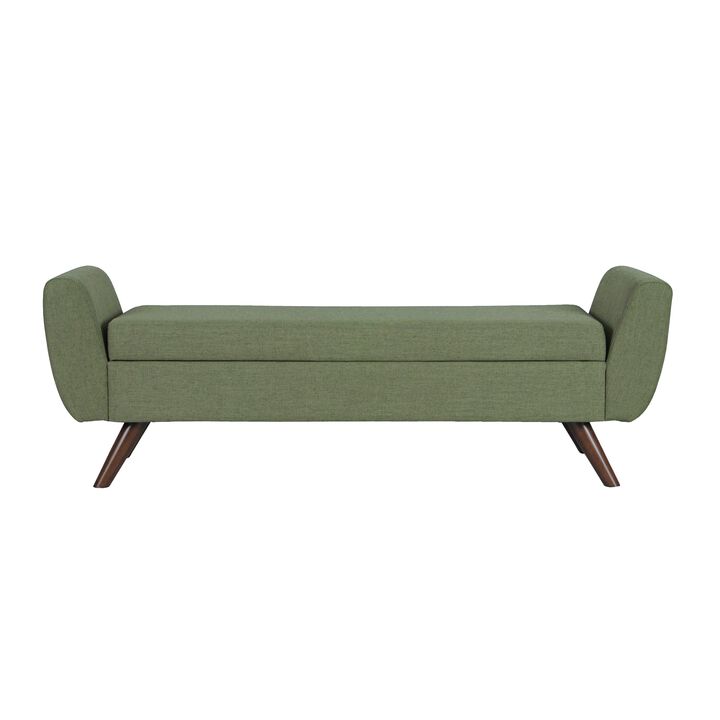 Rae Storage Bench Ottoman with Arms, Olive Green Woven Fabric, 60 Inch