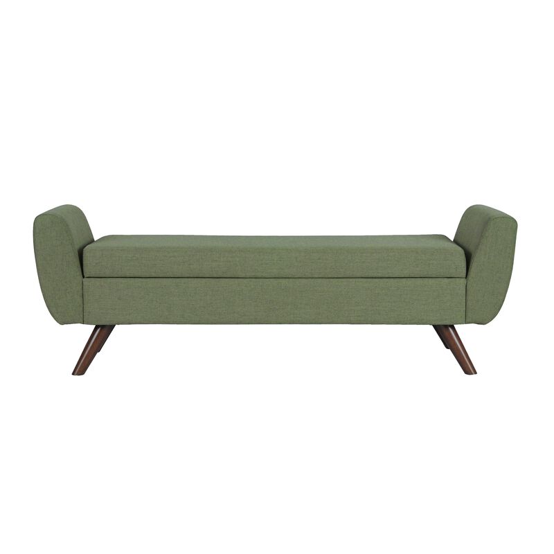 Rae Storage Bench Ottoman with Arms, Olive Green Woven Fabric, 60 Inch image number 1