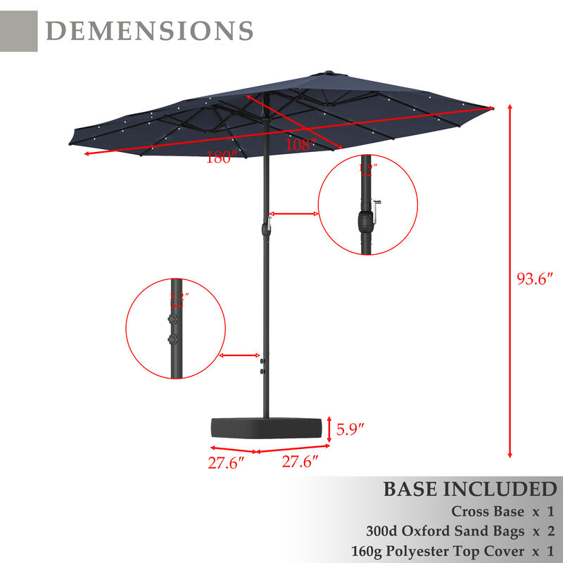 FUFU&GAGA 15ft Navy Blue Solar LED Double-Sided Patio Umbrella | Extra-Large Shade with Sturdy Base image number 9