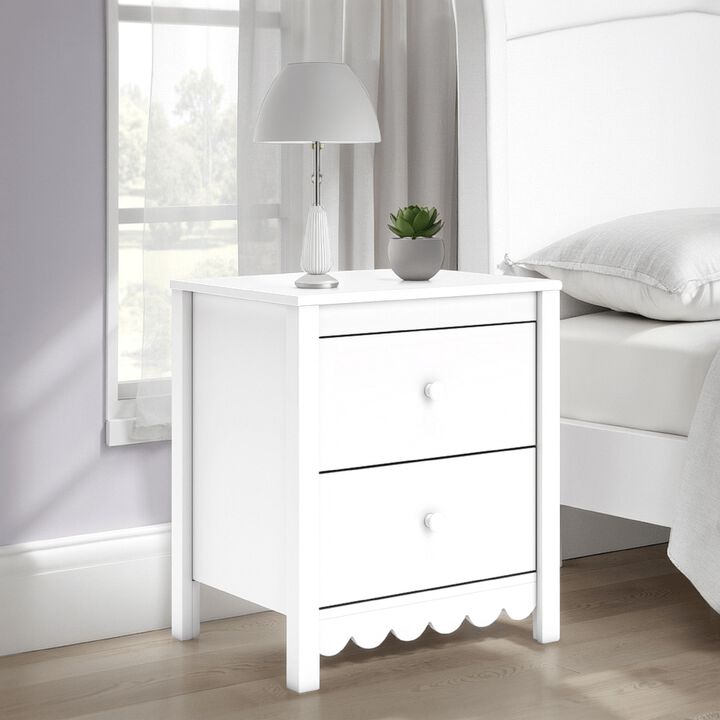 Kally Nightstand, 2 Drawers, Modern Matte White Wood Finish, 24 Inch