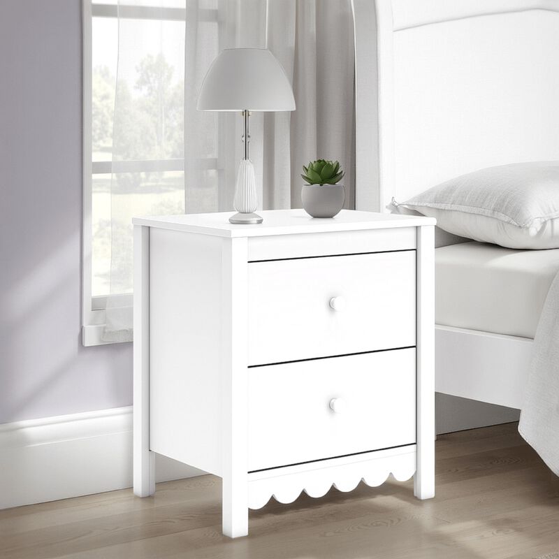 Kally Nightstand, 2 Drawers, Modern Matte White Wood Finish, 24 Inch - Benzara