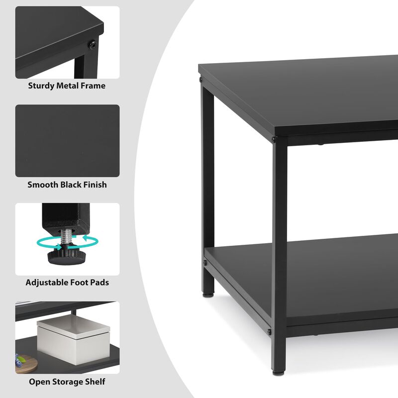SUPER DEAL 2-Tier Industrial Coffee Table with Storage Shelf for Small Apartment Living Room, Rectangle Wood and Stable Metal TV
