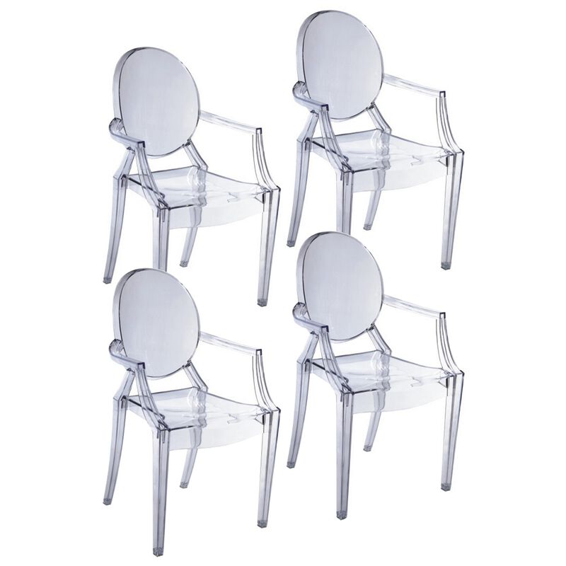Nili Set of 4 Dining Armchairs, Oval Shape Back, Molded Seat, Clear Finish - Benzara image number 3