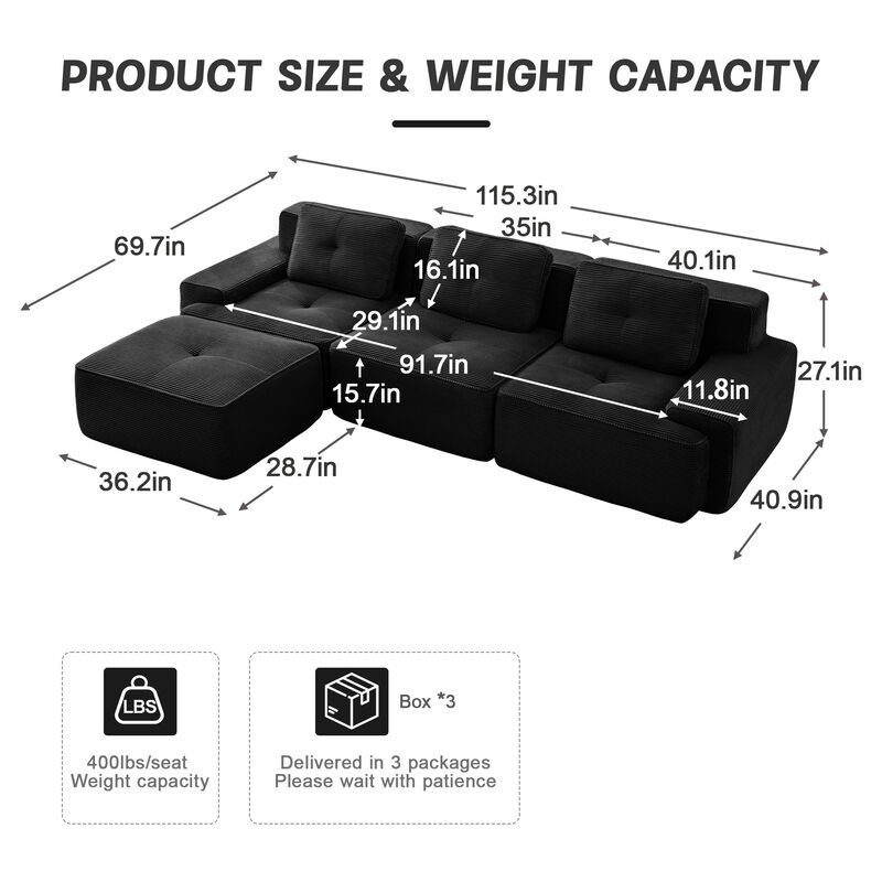 Jonvar 117" Modern L-Shaped Modular Sectional image number 7