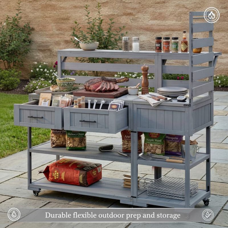 Large Modular Outdoor Kitchen Island Cart Grill Prep Table image number 4