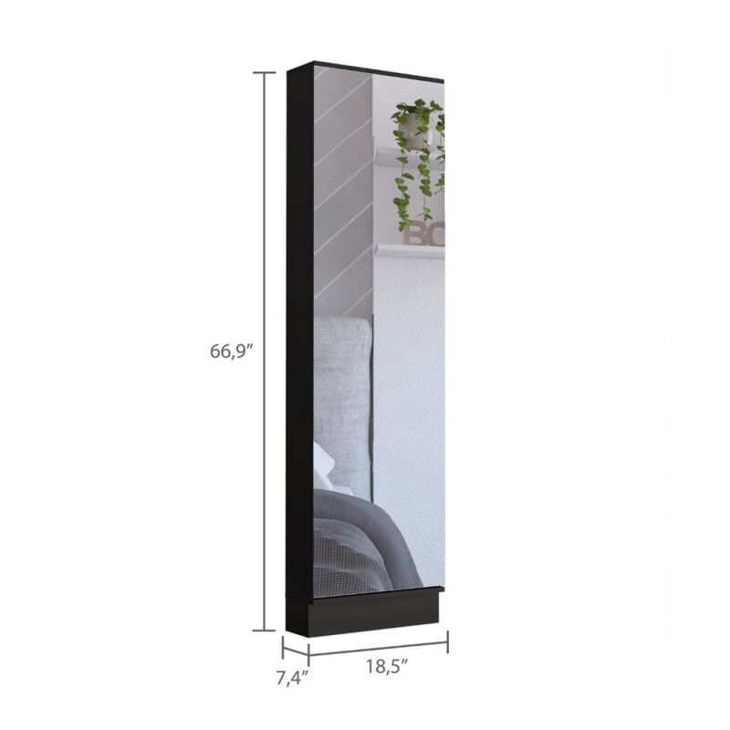 Cassidy Rectangle Tall Shoe Cabinet With Mirror Black Wengue