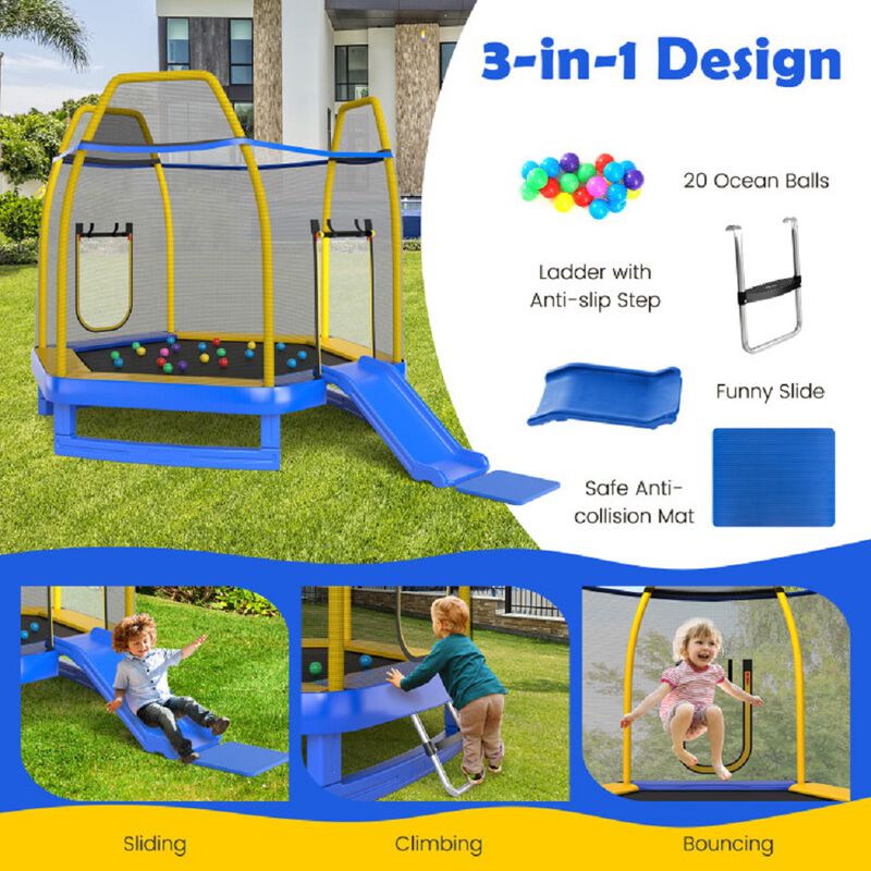 87.6 Inch Kids Trampoline, Indoor Outdoor with Ladder & Slide image number 8
