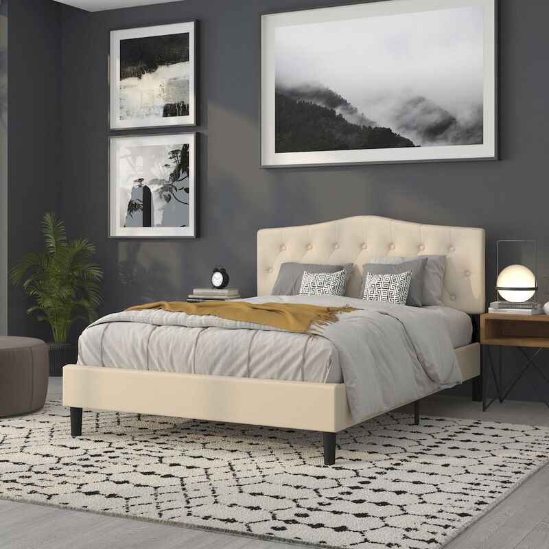 Flash Furniture Tufted Upholstered Queen Size Headboard in Beige Fabric image number 9