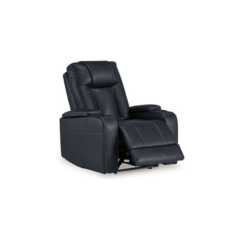Callum Power Recliner Chair, Adjustable Headrest, Black Faux Leather - Benzara