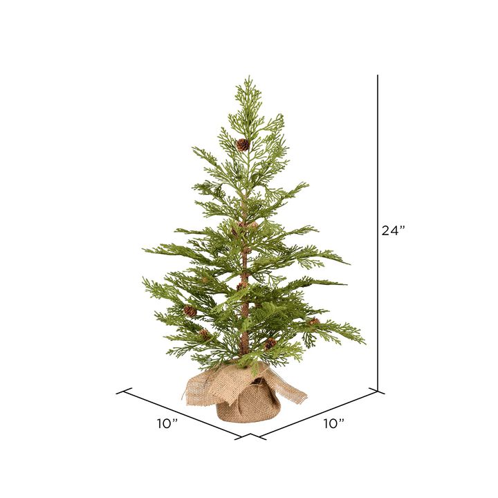 Vickerman 24" Cedar Pine Artificial Christmas Tree, Unlit - Faux Table Top Christmas Tree - Seasonal Indoor Home Decor