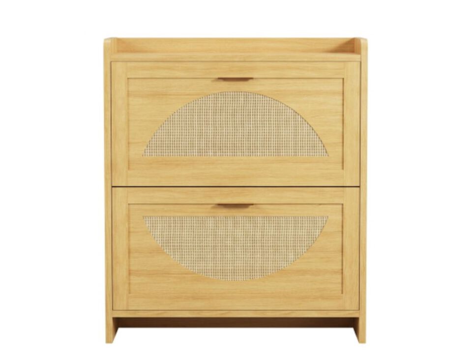 Slim Entryway Wood Shoe Storage Cabinet Flip Drawer Adjustable Shelves