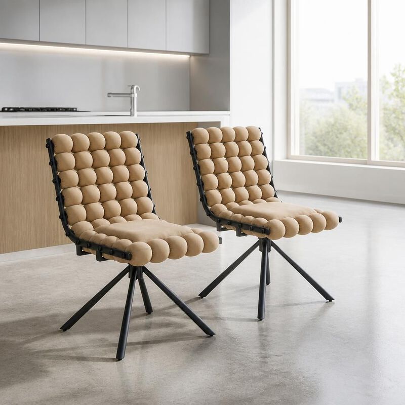 GOODSILO Set of Two Modern Tufted Puffy Bubble Velvet Dining Accent Swivel Chairs with Metal Legs for Dining Room and Kitchen image number 3