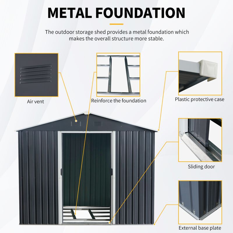 8ft x 6ft Outdoor Metal Storage Shed with Metal foundation image number 4