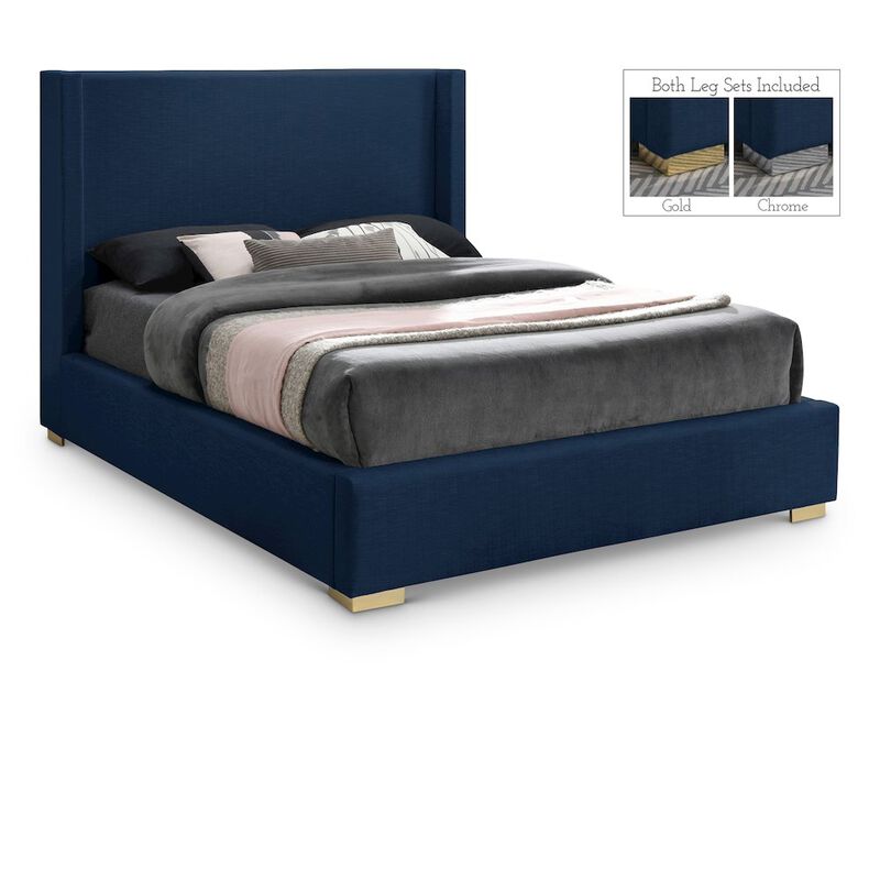 Meridian Furniture Royce Navy Linen Textured Fabric Full Bed