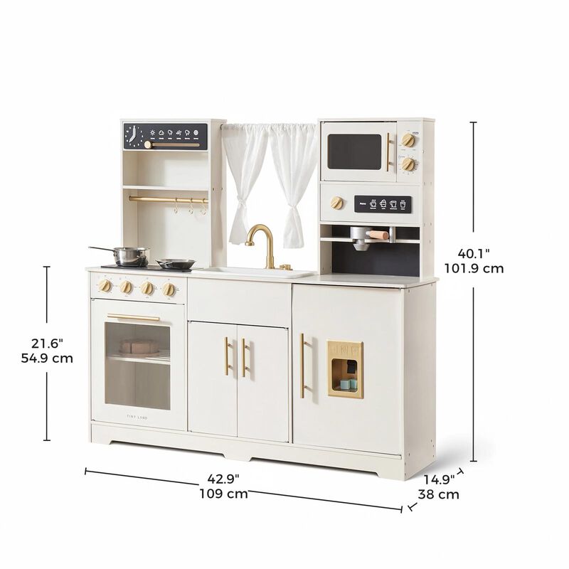 Play Kitchen for Kids - Interactive Wooden Kitchen with Running Water - Iconic Aqua Kitchen in Cream, Pretend Play Toy image number 2