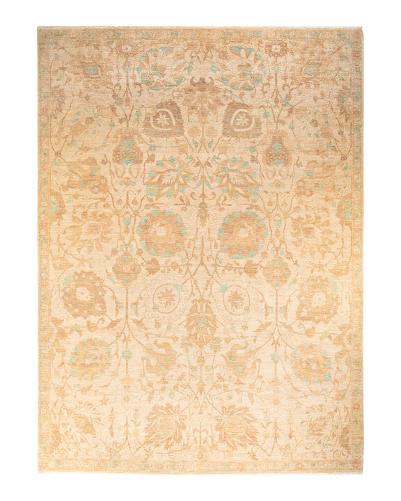 Eclectic, One-of-a-Kind Hand-Knotted Area Rug  - Ivory, 9' 0" x 12' 5"