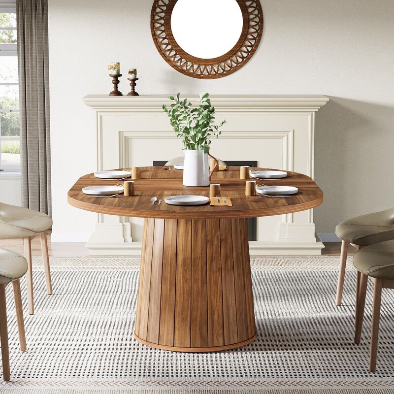 Modern Oval Dining Table with Cylindrical Pedestal Base for Home Dining image number 1