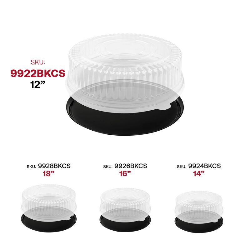 12" Black Round Plastic Trays with Lids (25 Sets) image number 5