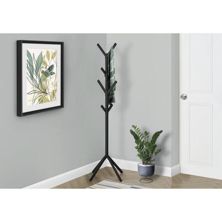 Coat Rack, Hall Tree, Free Standing, 8 Hooks, Entryway, 70H, Bedroom, Black