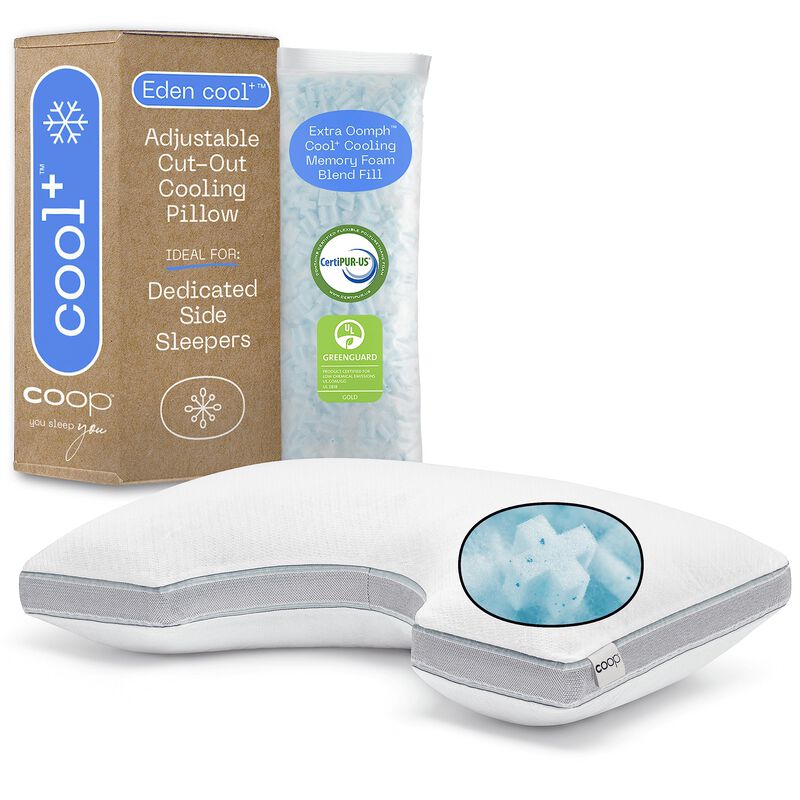 Coop Home Goods Eden Cool+ Cut-Out Adjustable Pillow, King Pillows with Cooling Gel & Shoulder Cut-Out for Head Support, Side Sl