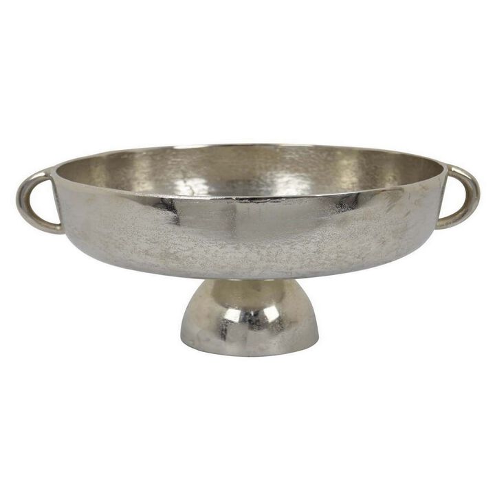 16 Inch Tabletop Decorative Bowl with a Pedestal Footed Base, Silver - Benzara