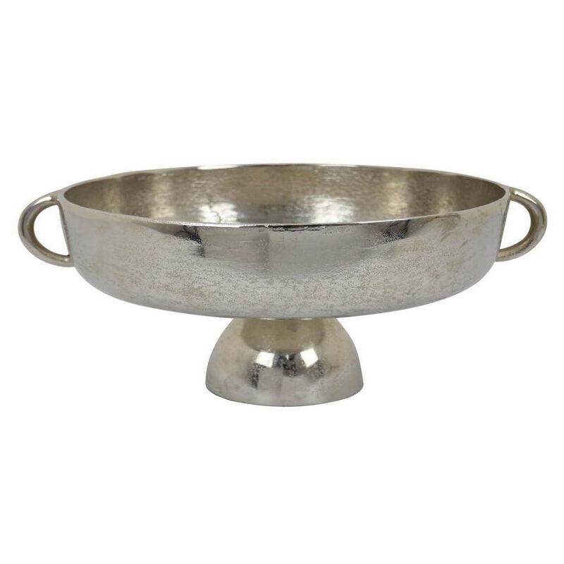 16 Inch Tabletop Decorative Bowl with a Pedestal Footed Base, Silver - Benzara