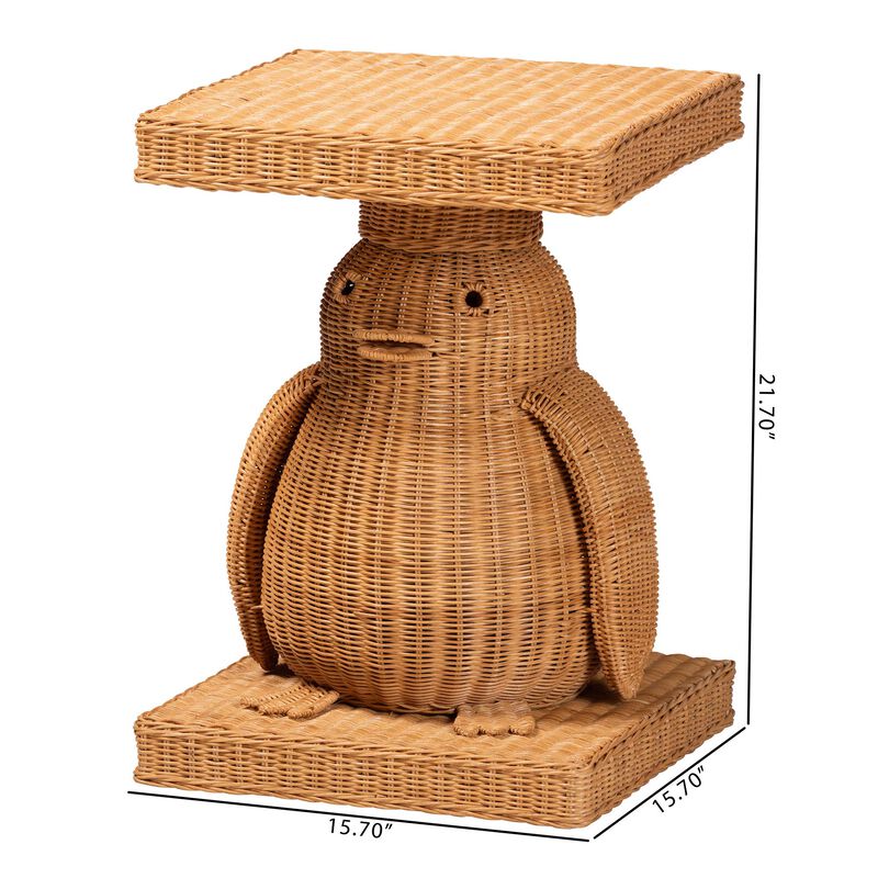 bali & pari Pembroke Penguin End Table - Handwoven Rattan Sculptural Accent Side Table with Platform Base image number 8