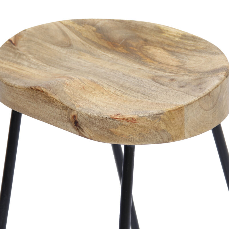 Ela Mango Wood Bar Stool, Saddle Seat, Iron Frame image number 2