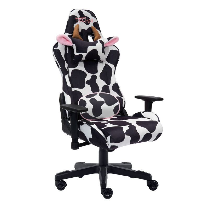 HomeRoots Black White And Pink Cow Print Adjustable Height Swivel Rolling Gaming Chair image number 5