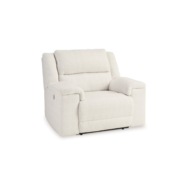 Dino Power Recliner Chair USB Ports and Block Arms, White Polyester - Benzara
