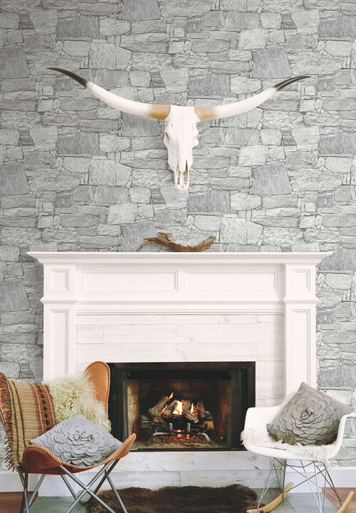 Chateau Stone Grey Peel & Stick Wallpaper (Set of 2)