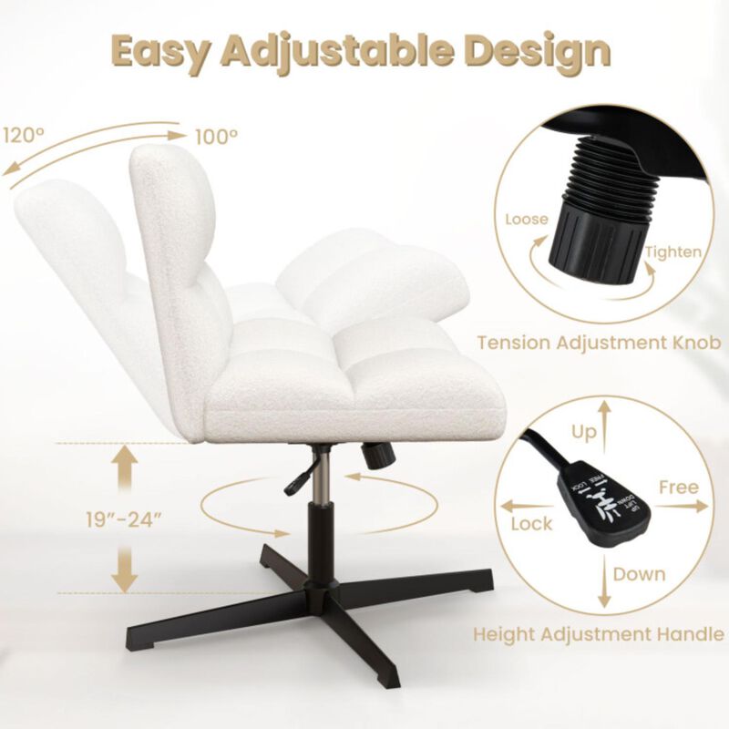 Hivvago Office Armless Chair Cross Legged with Imitation Lamb Fleece and Adjustable Height