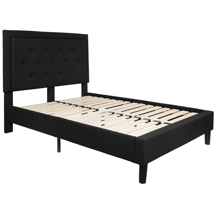 Flash Furniture Roxbury Full Size Tufted Upholstered Platform Bed in Black Fabric